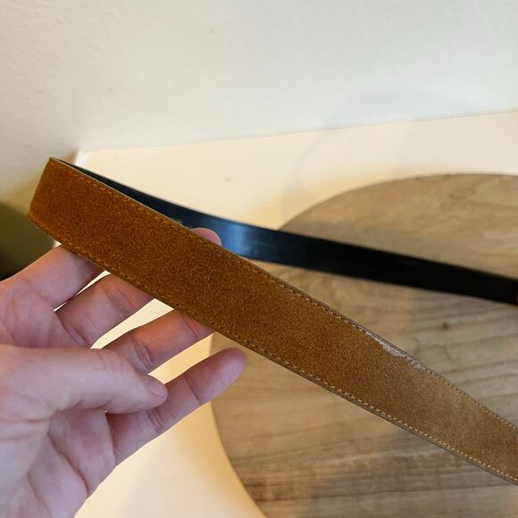 Vintage USA Made Tan Genuine Suede Leather Silver Tipped Western Belt Size L - Picture 4 of 11